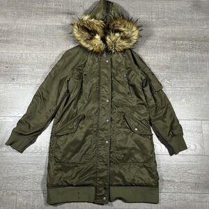 Diesel Type N78 Green Parka Coat Faux Fur Hood Long Quilted Jacket Large‎ Rare